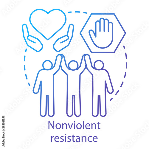 Nonviolent resistance concept icon. Peaceful social protest, public rally, pacifism movement idea thin line illustration. Protesters, activists holding hands vector isolated outline drawing