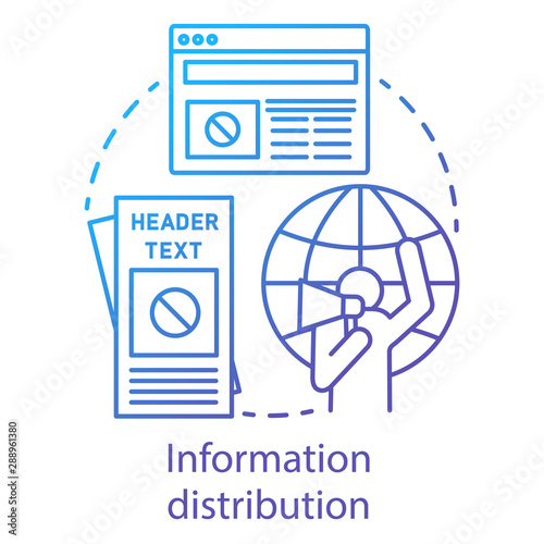 Information distribution concept icon. Nonviolent resistance, propaganda spread idea thin line illustration. Protester with megaphone, flyers and online news vector isolated outline drawing