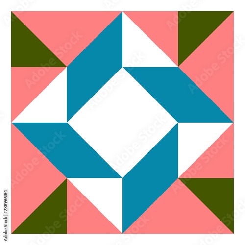 Barn quilt pattern, Patchwork design, Abstract geometric tiled trail Vector illustration