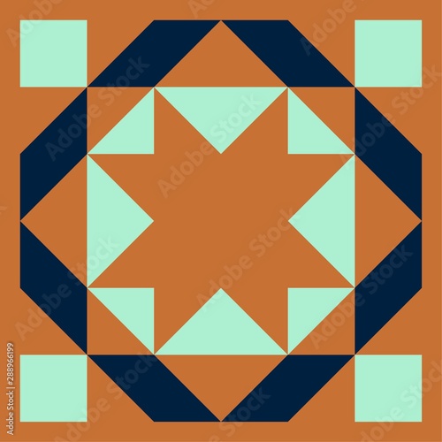 Barn quilt pattern, Patchwork design, Abstract geometric tiled trail Vector illustration
