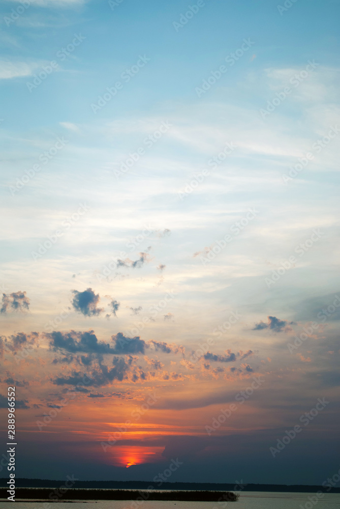  lake. sky at sunset. landscape. reflection in water