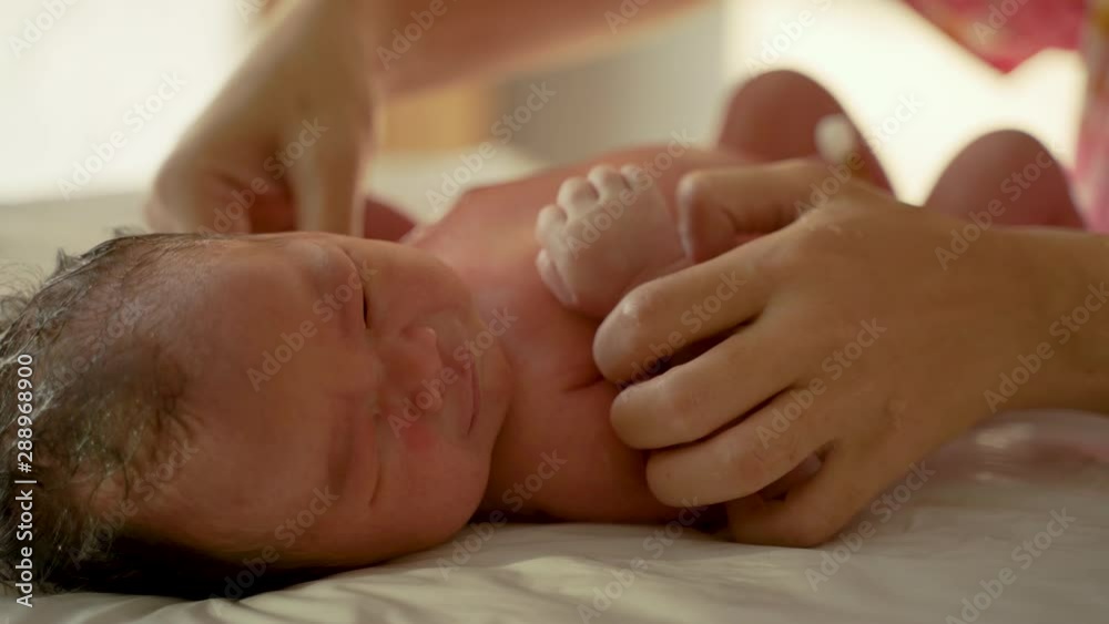 little daughter bath using wet towel with mother at home little daughter bath using wet towel with mother at home