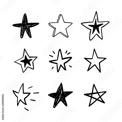 Star doodles set. Hand drawn stars  cartoon collection.