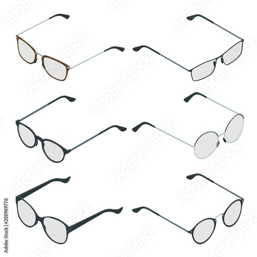 Isometric Glasses isolated on white background. Medical health equipment. Check eyesight for eyeglasses diopter.