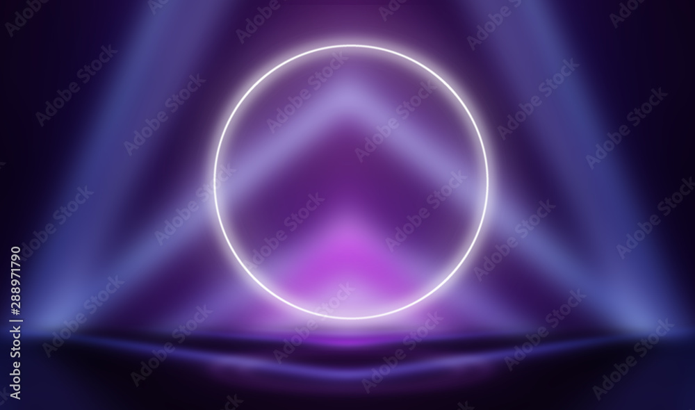 Obraz premium Ultraviolet background glowing circle in the center. Abstract modern neon background.