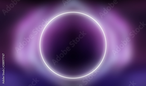 Ultraviolet background glowing circle in the center. Abstract modern neon background.