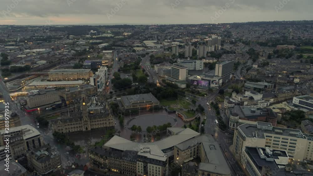 Drone Aerial Bradford City Park and Town Hall Static Shot Drone Aerial Bradford City Park and Town Hall Static Shot