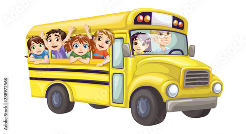 Kids Waving from Yellow Bus (ID: 288972566)