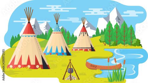 American Indian Landscape Vector Background Illustration
