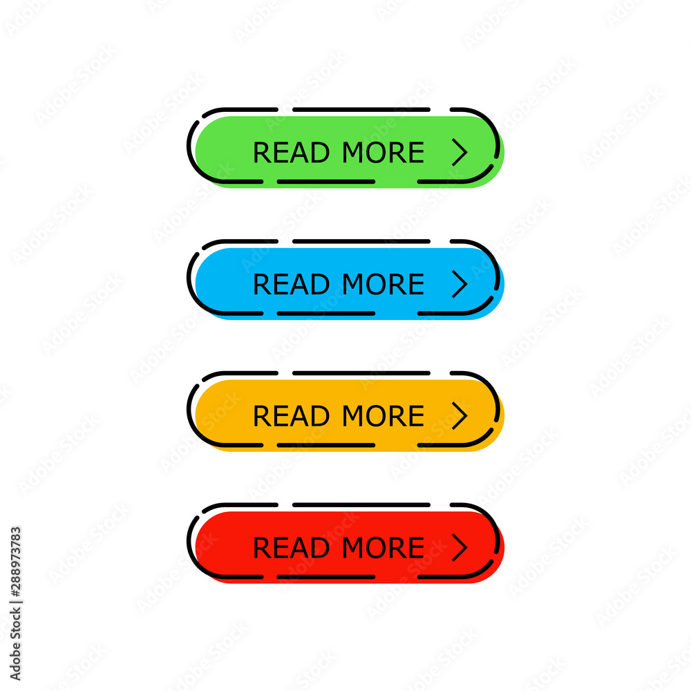 Set of vector modern material style buttons. Different colors of outline strokes and icons on white forms with shadows. Set of vector modern material style buttons. Different colors of outline strokes and icons on white forms with shadows.