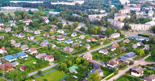 Aerial view of the city. Hundreds of houses bird eye view suburb urban housing development.