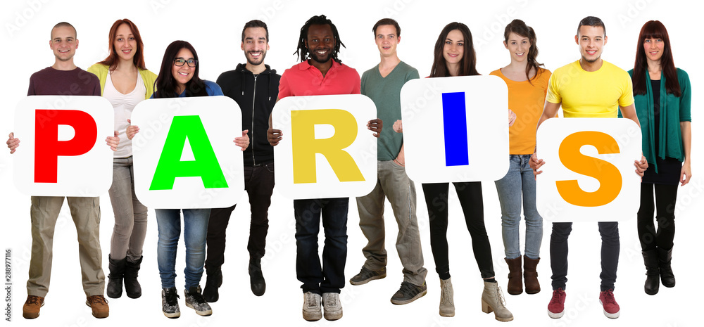 Obraz premium Paris France city town group of young multicultural multi ethnic people