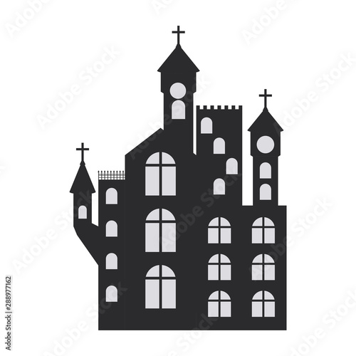 scary halloween castle on white background