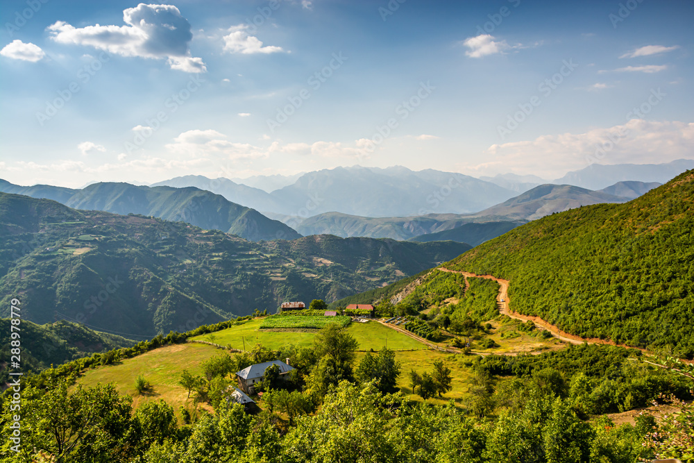 Green hills around Kunora Dardhes in Albania near Fierza
