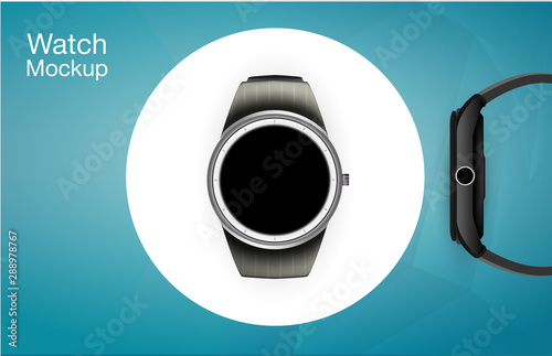 Mockup realistic clock (watch) on white background, side view, front view. Vector illustration.