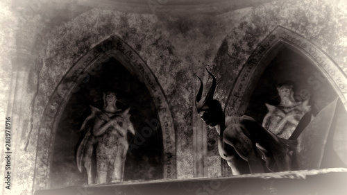 Valokuva Fallen angel satan in a dark crypt