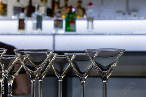 Bar, Cocktail glasses close up, bar counter