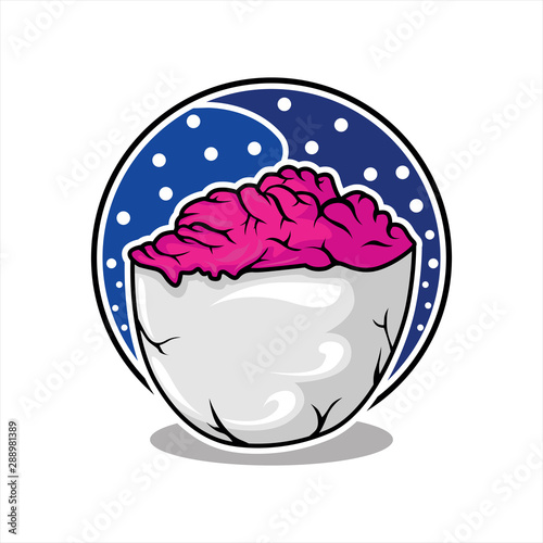 The brain logo in a bowl is isolated on a white background. Symbol of creativity, creative ideas, thoughts, thoughts.