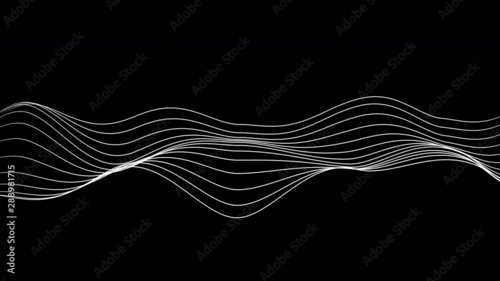 Black and white background of electric audio frequency sound wave forming abstract curves 
