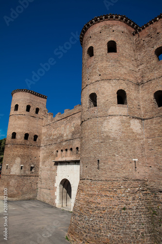 The ancient Porta Asinaria a gate in the Aurelian Wall of Rome