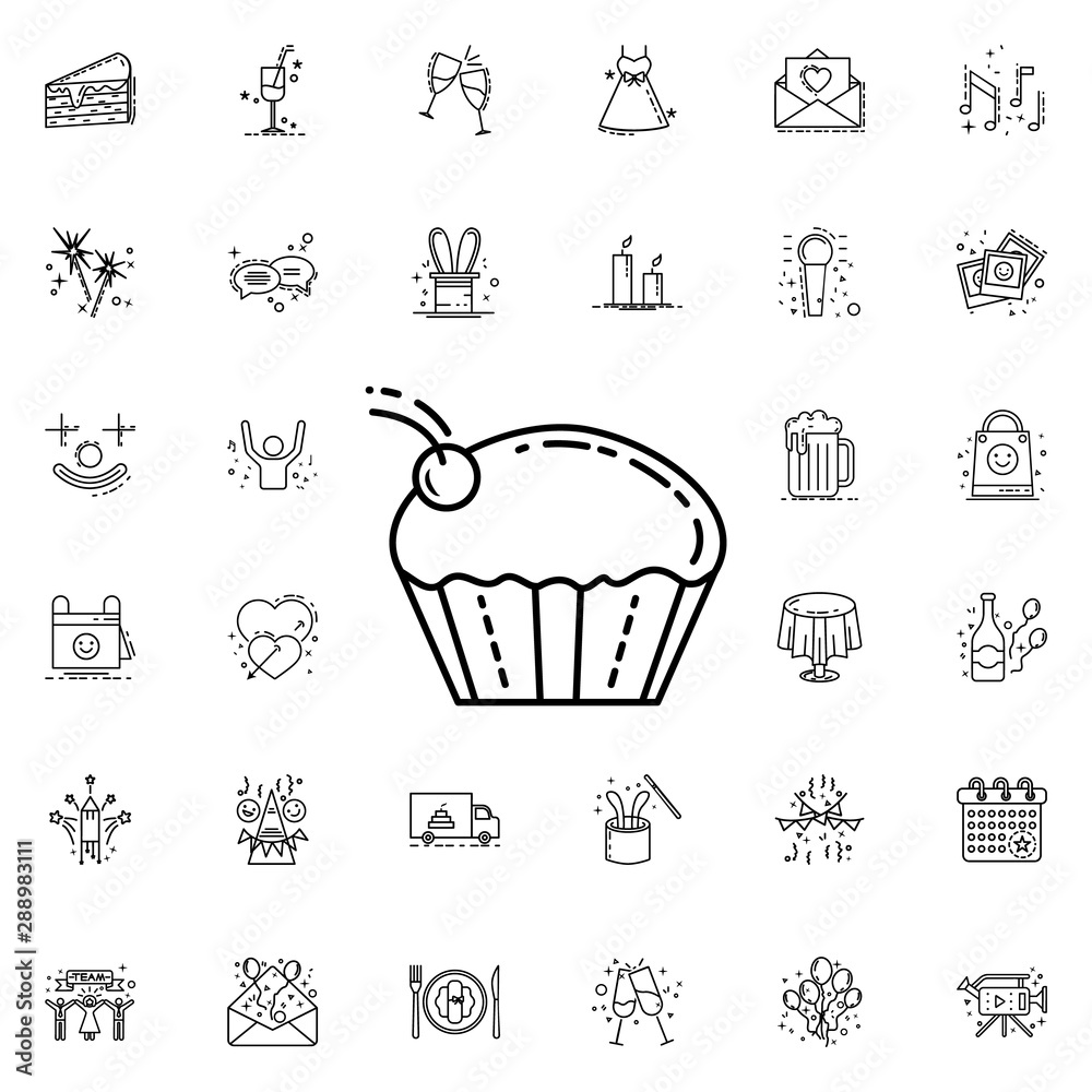 Cup cake with cherry dusk style neon icon. Elements of birthday set. Simple icon for websites, web design, mobile app, info graphics Cup cake with cherry dusk style neon icon. Elements of birthday set. Simple icon for websites, web design, mobile app, info graphics