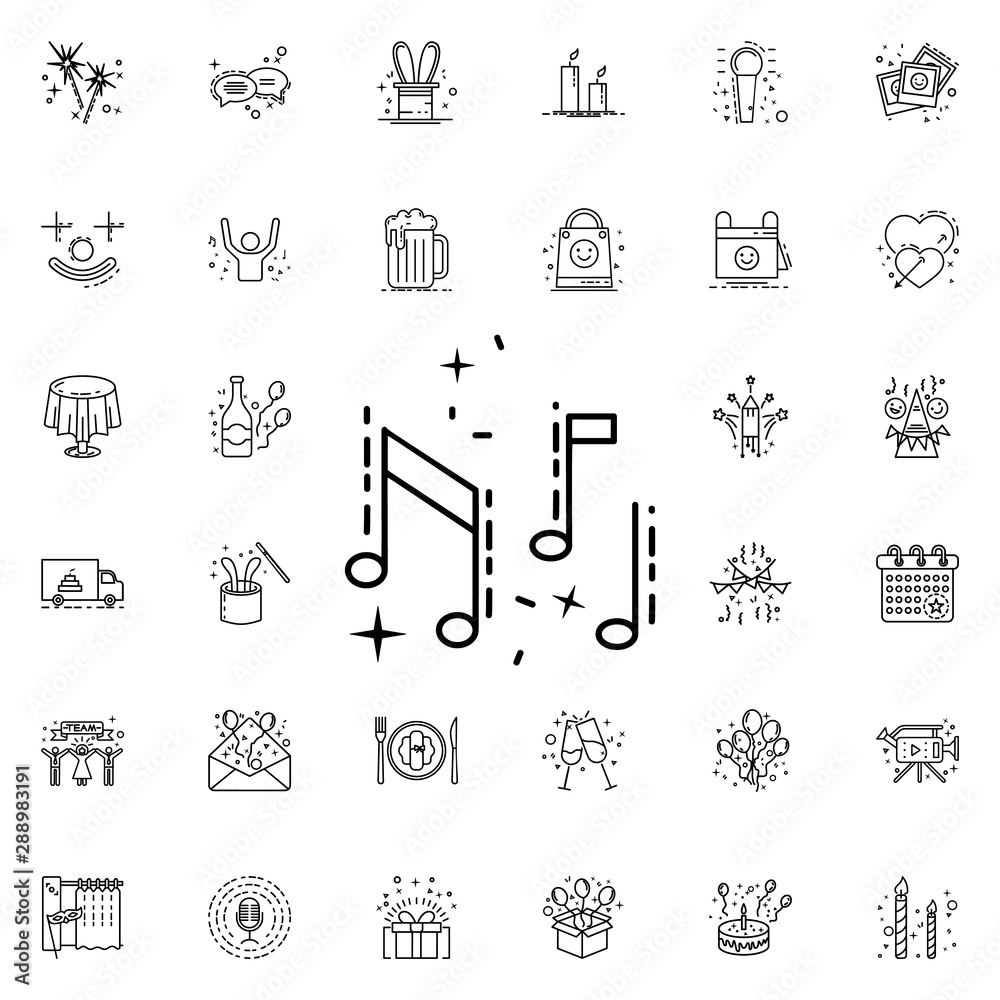 Fototapeta premium Musical notes dusk style neon icon. Elements of birthday set. Simple icon for websites, web design, mobile app, info graphics
