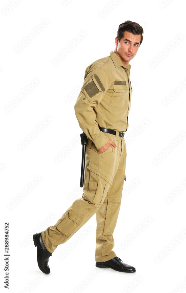 Male security guard in uniform on white background Male security guard in uniform on white background