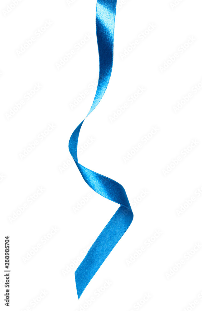 Shiny satin ribbon in blue color isolated on white background close up.Ribbon image for decoration design. Shiny satin ribbon in blue color isolated on white background close up.Ribbon image for decoration design.