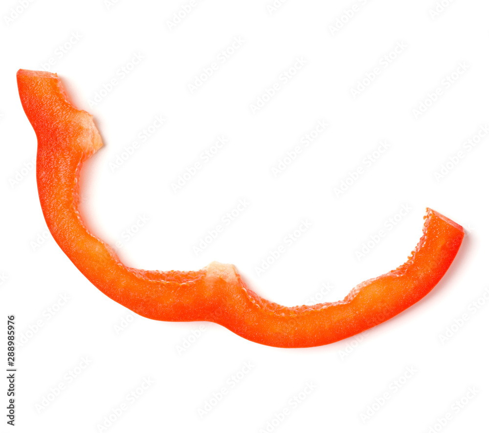 red pepper slice part isolated on white background cutout. Top view, flat lay. red pepper slice part isolated on white background cutout. Top view, flat lay.