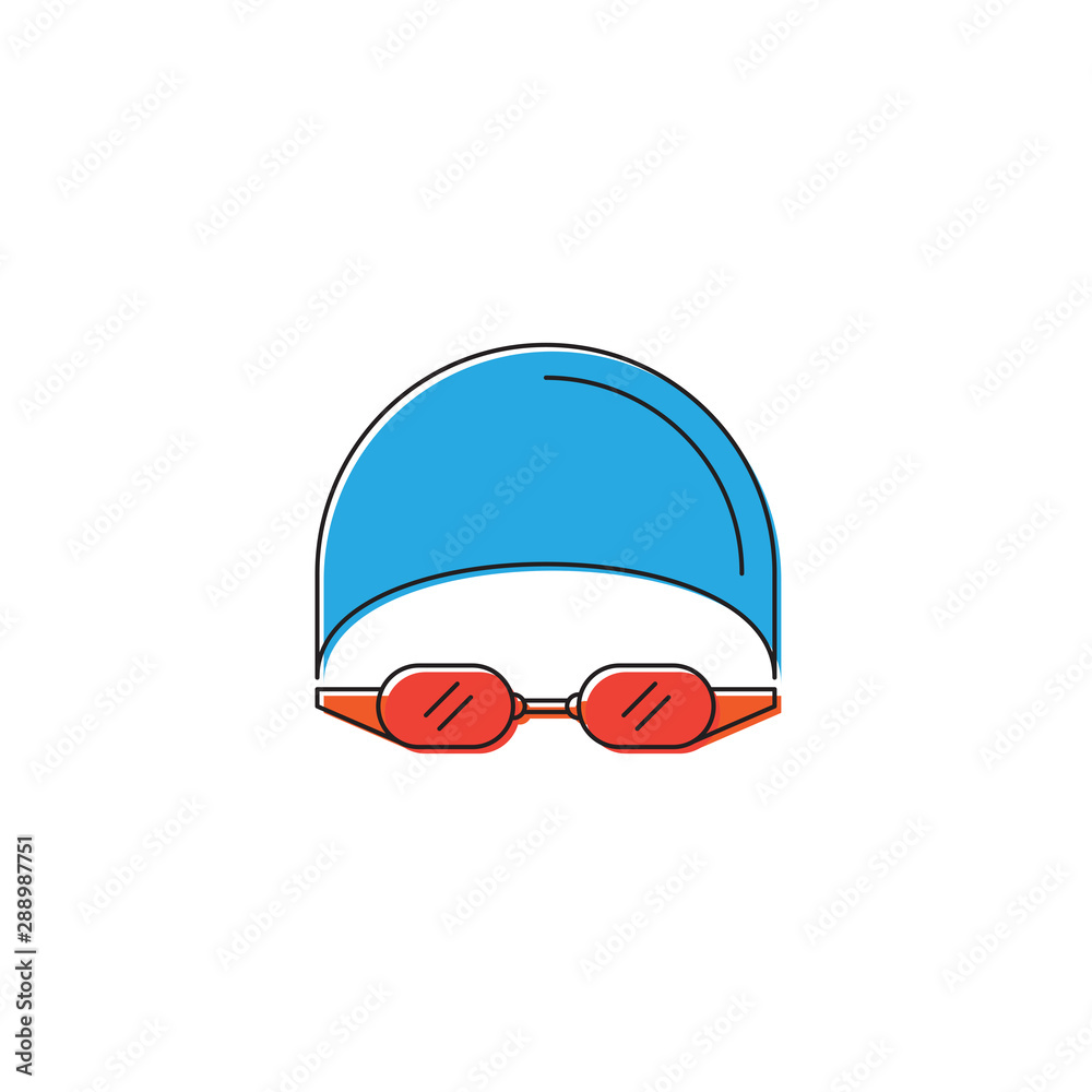 Swimming hat and glasses vector icon symbol isolated on white background Swimming hat and glasses vector icon symbol isolated on white background
