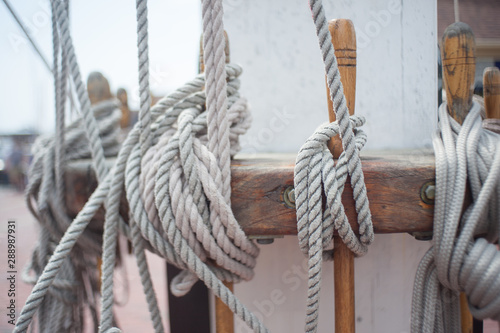 Nautical rope at base of ship's mast