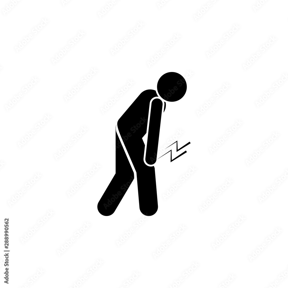 Stick figure, pain, leg icon. Element of amyotrophic lateral sclerosis icon Stick figure, pain, leg icon. Element of amyotrophic lateral sclerosis icon