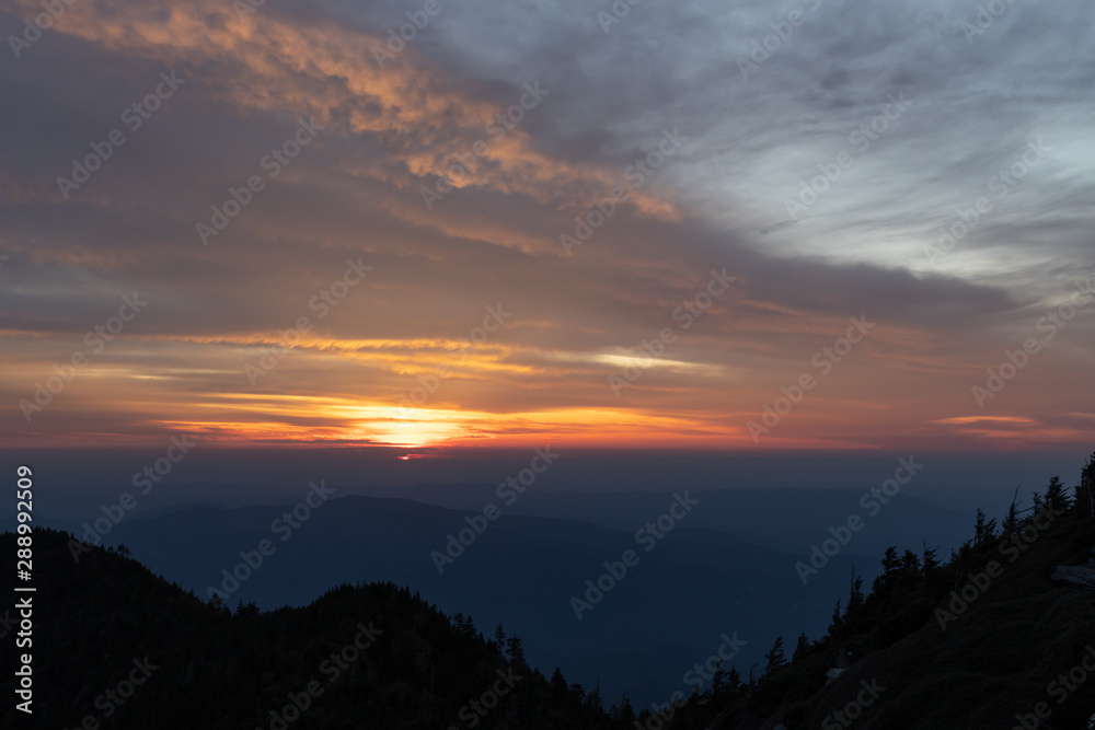Sunset view from Clifftops overlook, Great Smoky Mountains National Park Sunset view from Clifftops overlook, Great Smoky Mountains National Park