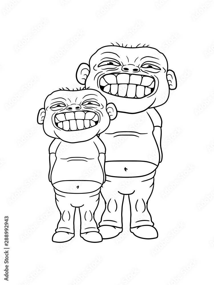 freunde 2 kinder team paar brüder zunehmen übergewicht diät mann hässlich junge dick fett ekelig cartoon grinsen lustig gesicht kopf verrückt lachen comic clipart design