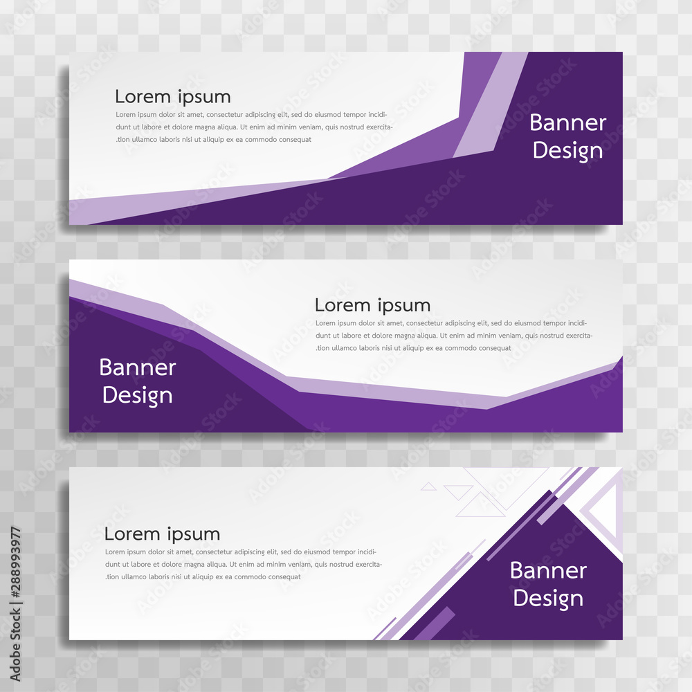A set of purple banner templates designed for the web and various headlines are available in three different designs.