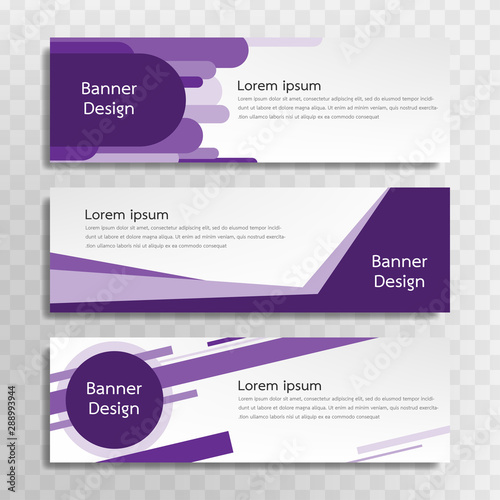 A set of purple banner templates designed for the web and various headlines are available in three different designs.