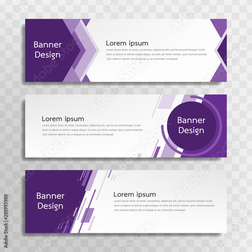 A set of purple banner templates designed for the web and various headlines are available in three different designs.