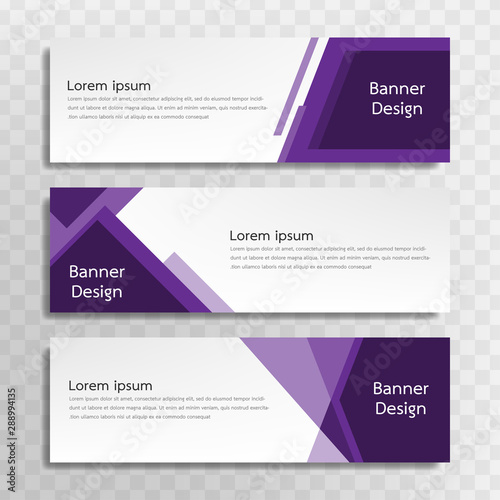 A set of purple banner templates designed for the web and various headlines are available in three different designs.