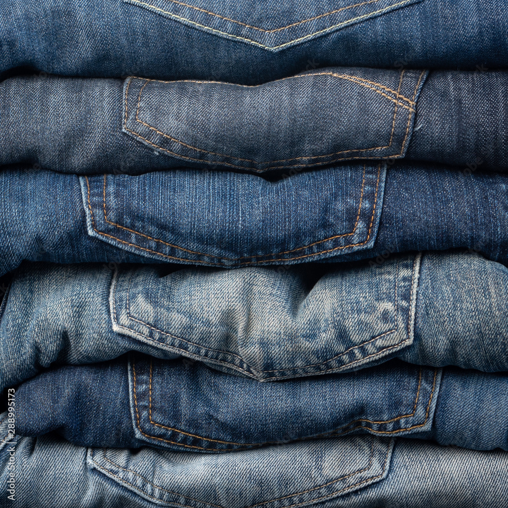 Retail stack of denim blue jeans Retail stack of denim blue jeans