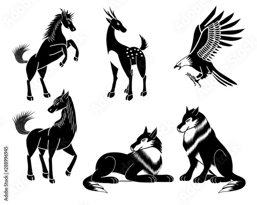 Set of six black and white animal images.