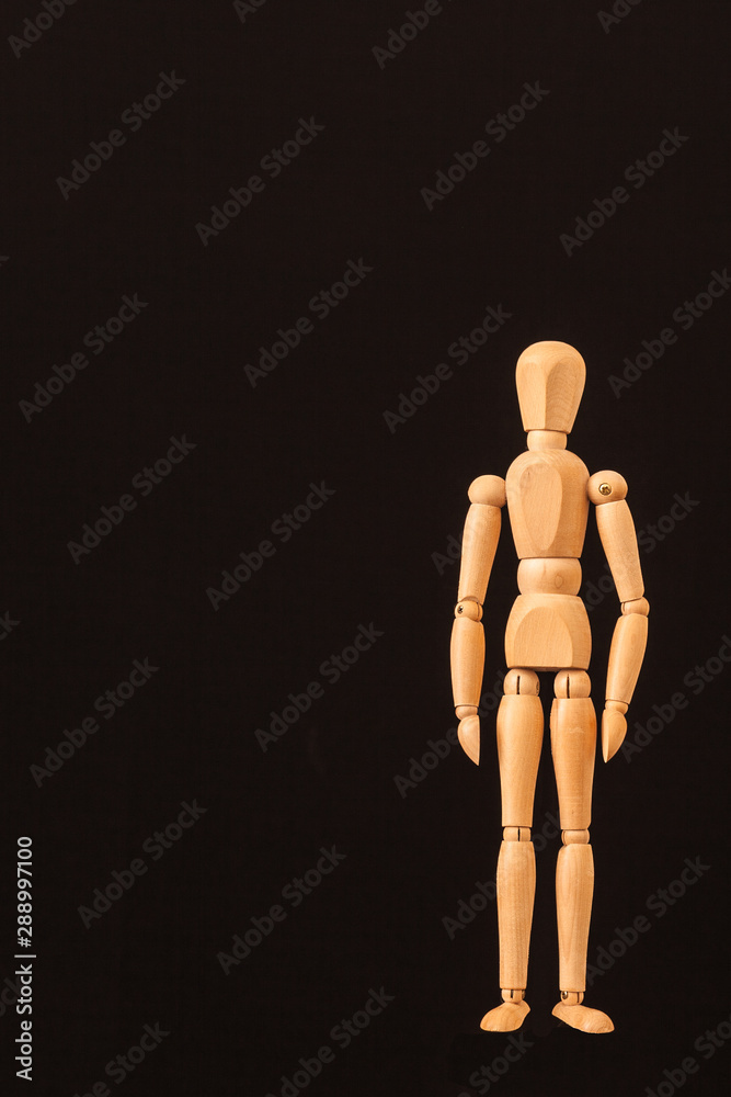 standing wooden mannequin black background standing wooden mannequin black background