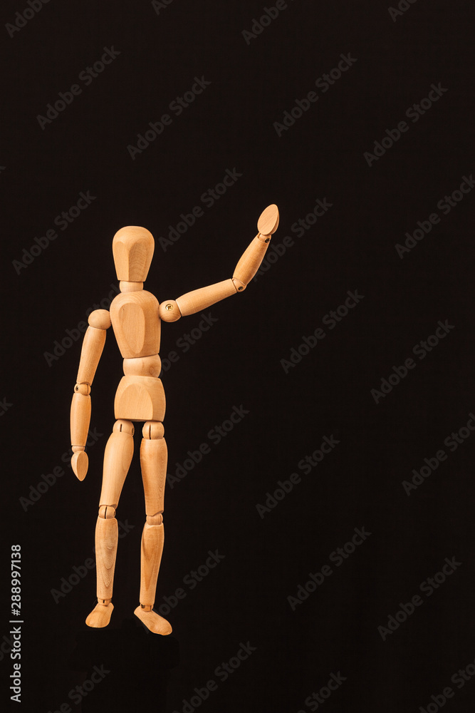 saying goodbye wooden mannequin black background saying goodbye wooden mannequin black background
