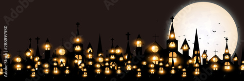 ハロウィン　秋　城　背景