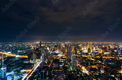 Bangkok city with Chao Phraya River at night, Thailand