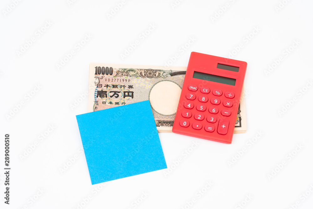 Ten thousand yen banknote with post-it paper Ten thousand yen banknote with post-it paper