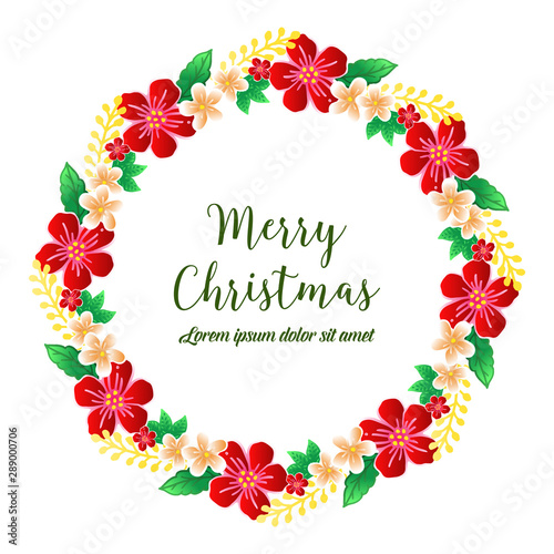 Handwritten lettering merry christmas, with vintage colorful floral frame. Vector