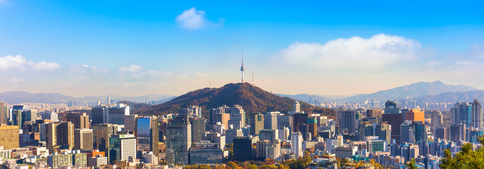 Fototapete Seoul Panorama der Skyline Seouls mit Turm  © kampon