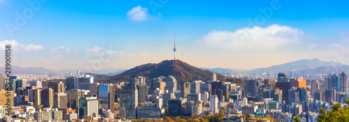 Canvas Print panorama view of  Seoul South Korea City Skyline with seoul tower