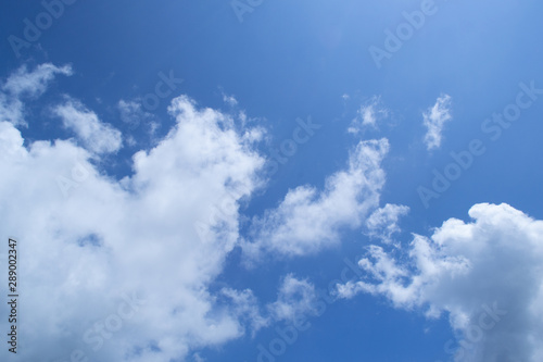 blue sky with clouds and the sun