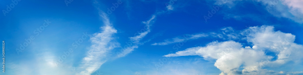 Panorama sky with cloud on a sunny day. Beautiful cirrus cloud.